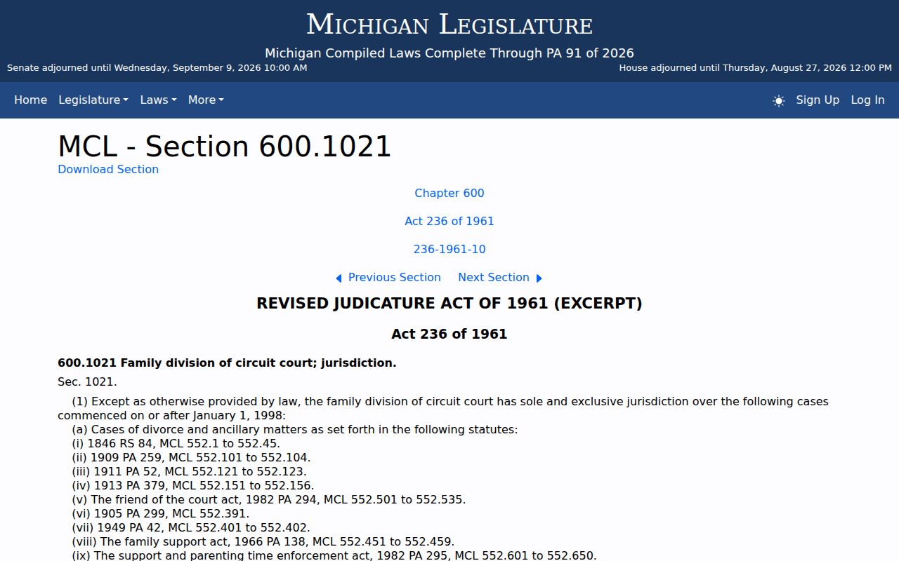 Corunna court docket Family Division statute reference