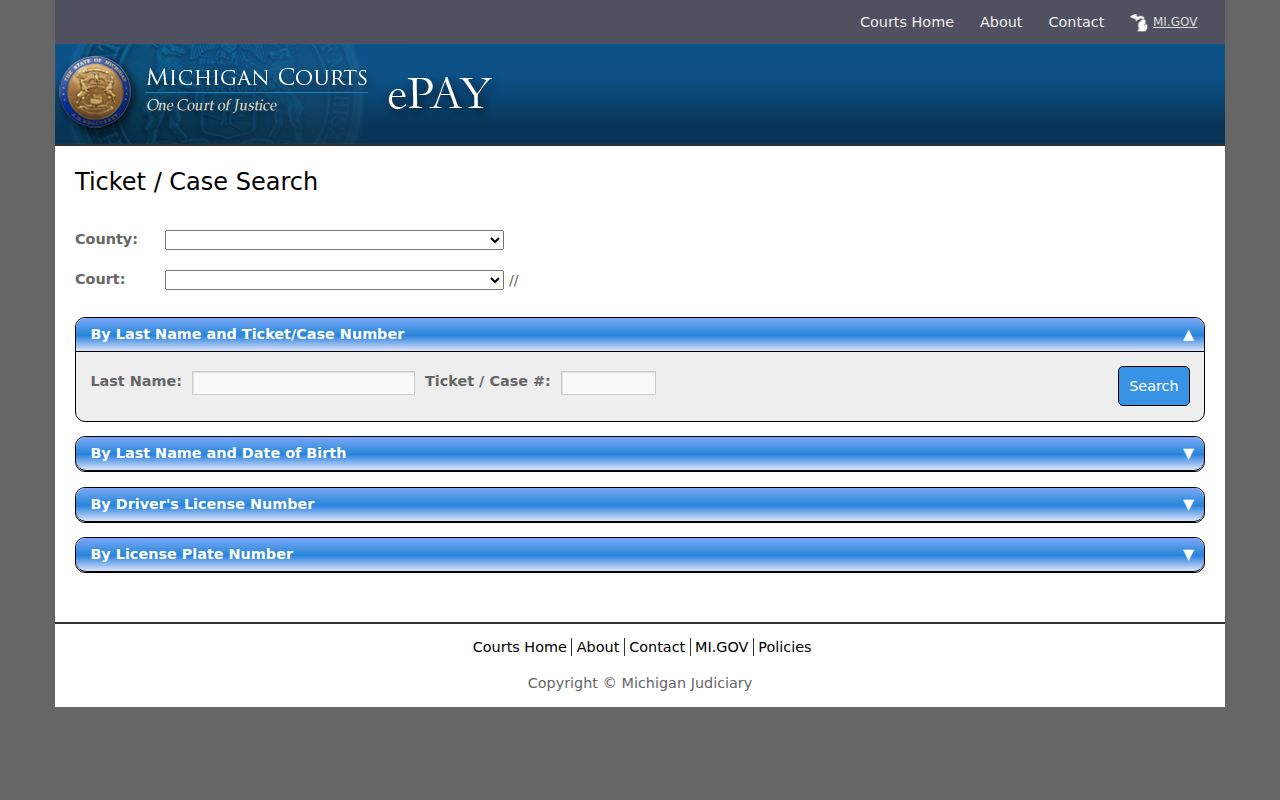 Shiawassee case lookup traffic ticket search interface