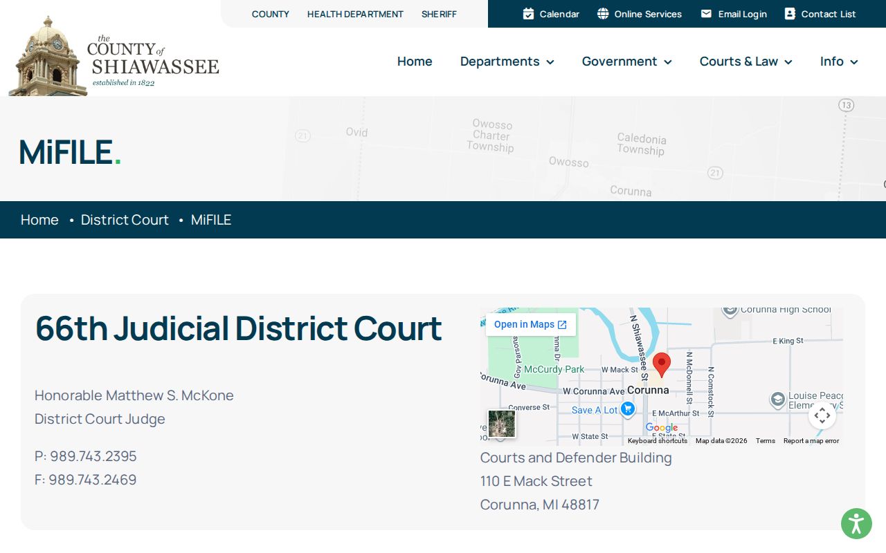 Shiawassee civil docket 66th District Court MiFILE filing instructions