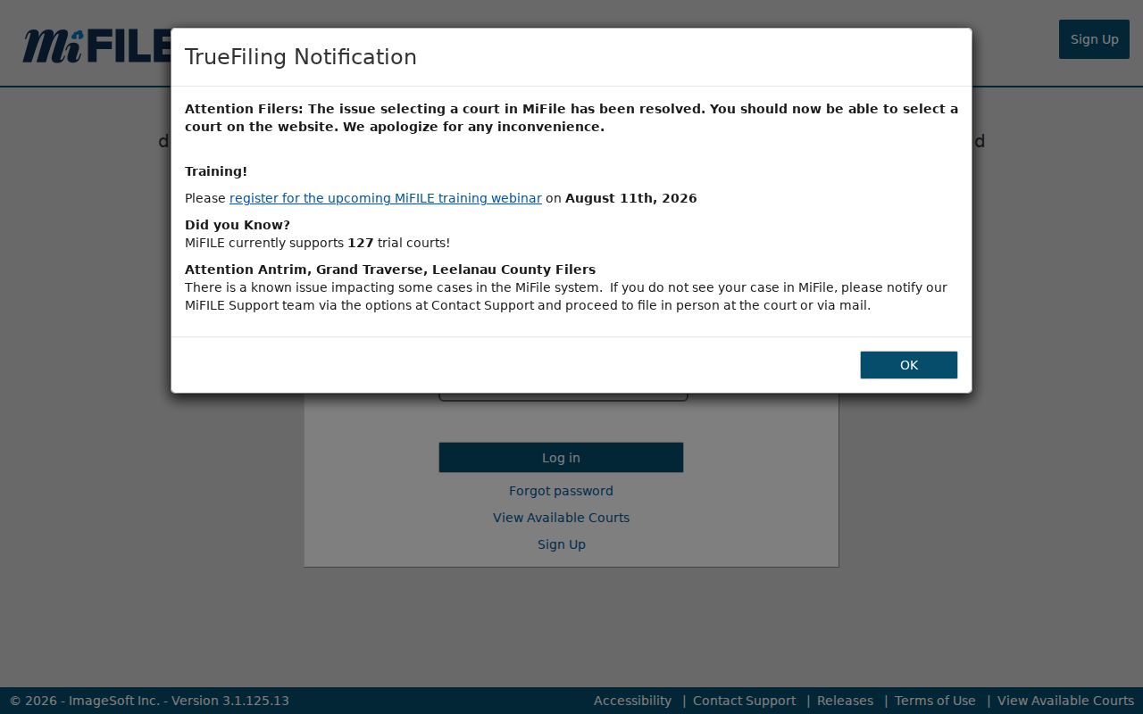 Shiawassee civil docket MiFILE statewide filing portal