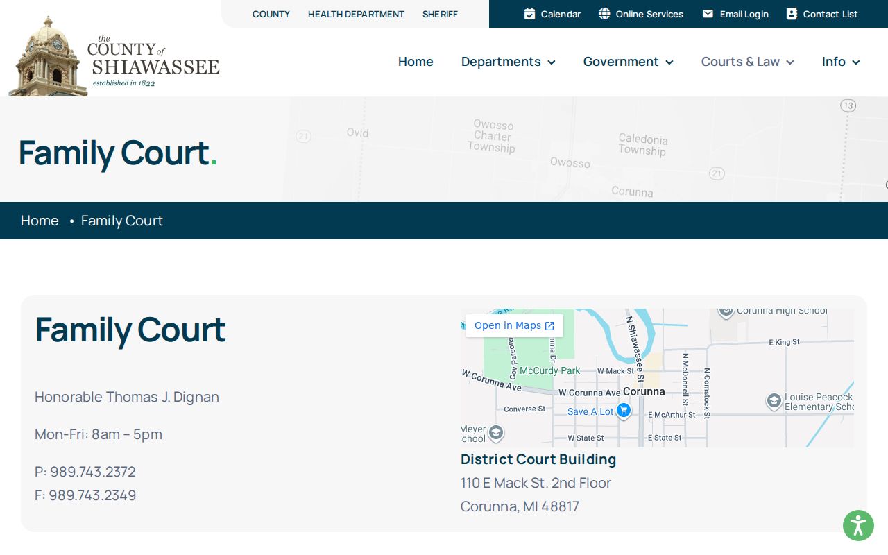 Shiawassee civil docket Family Court information