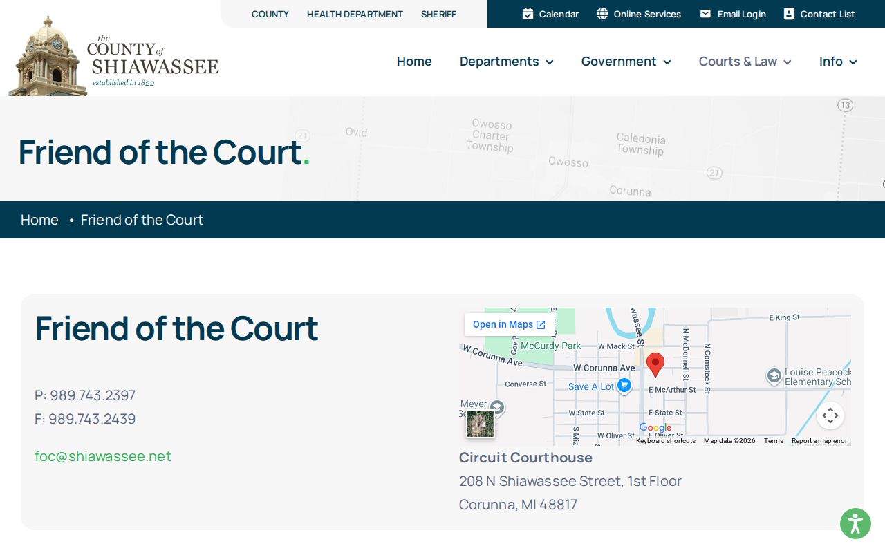 Shiawassee civil docket Friend of the Court office information