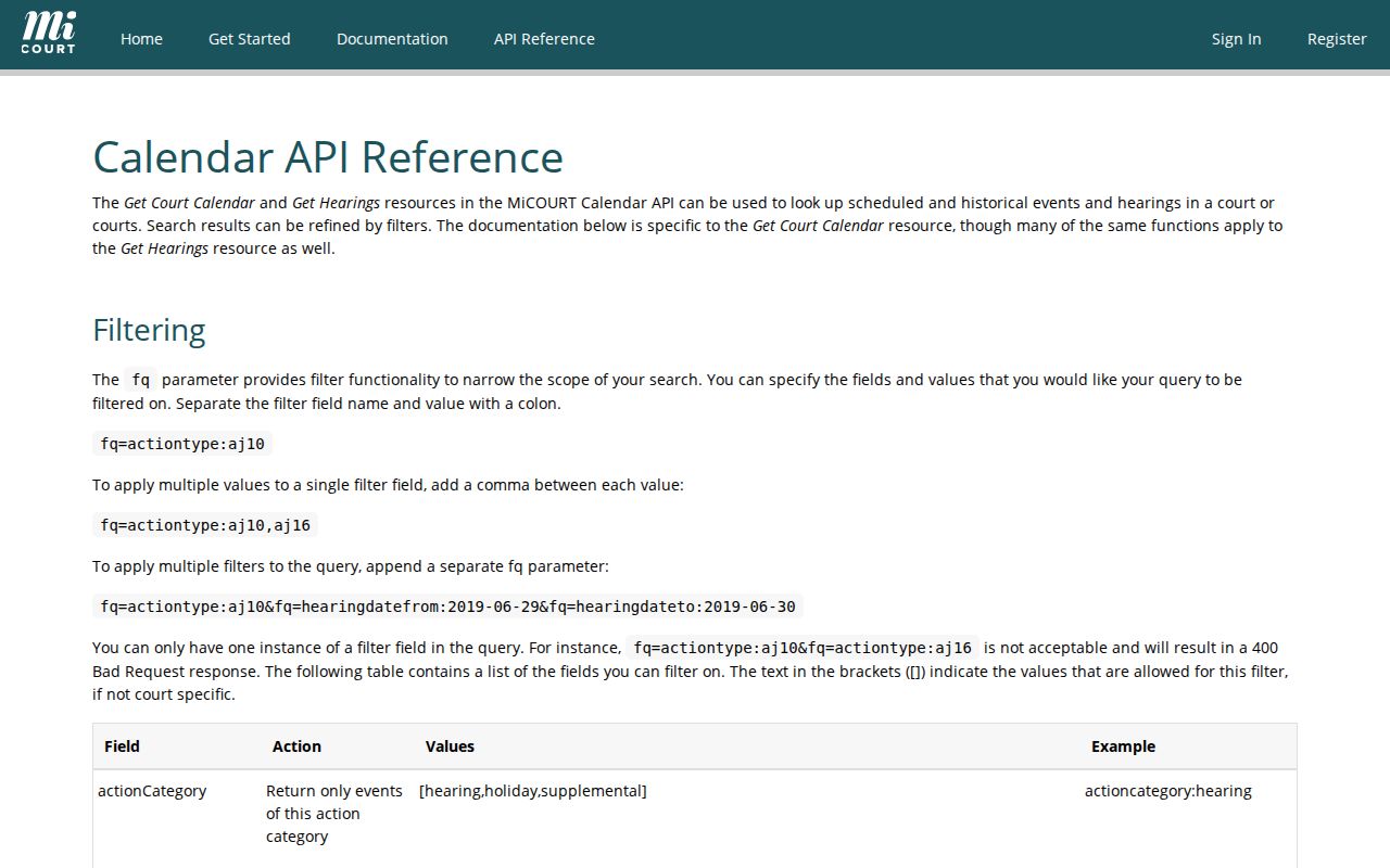 Shiawassee court dates MiCOURT calendar API reference