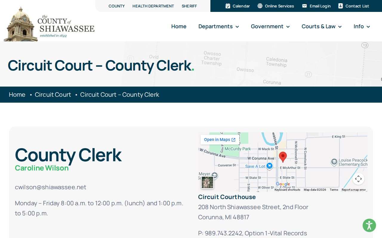 Shiawassee court record Circuit Court County Clerk information