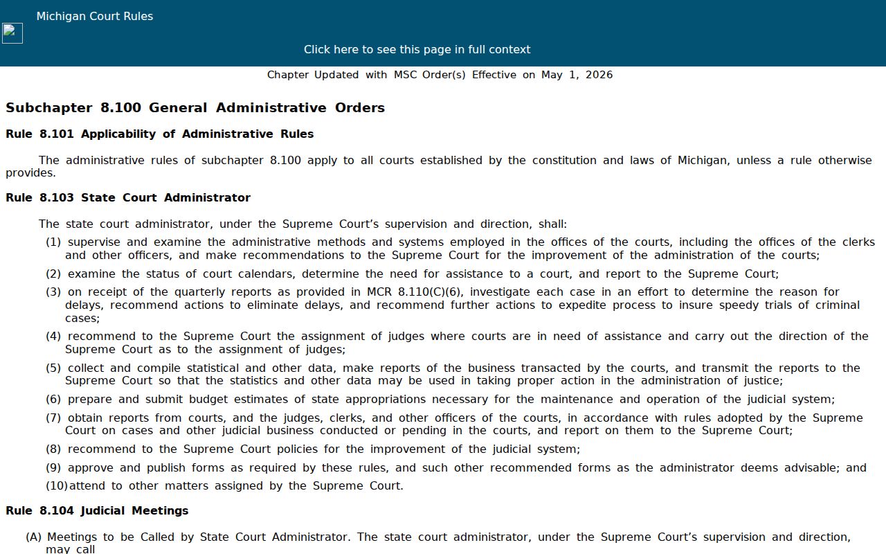 Shiawassee court record Michigan Court Rules Chapter 8 access materials