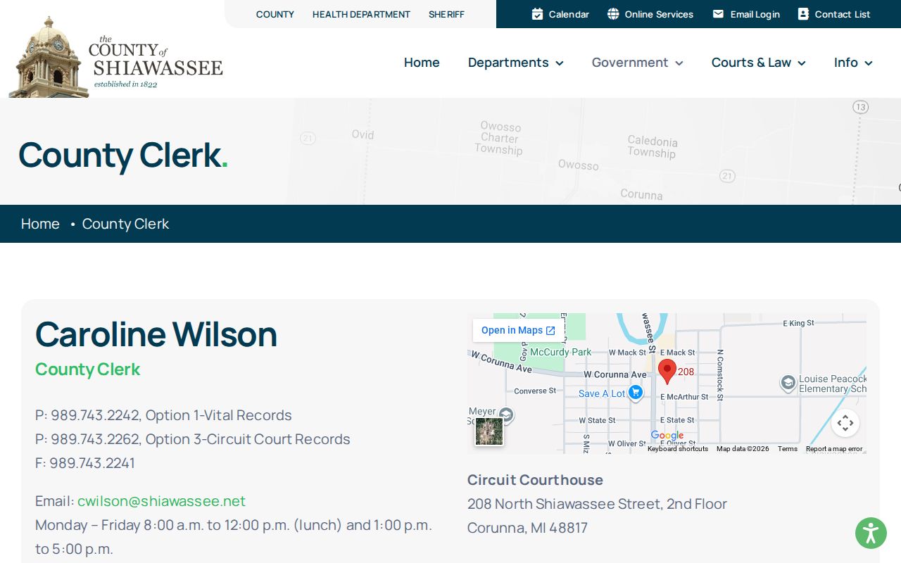 Shiawassee County court docket County Clerk records office