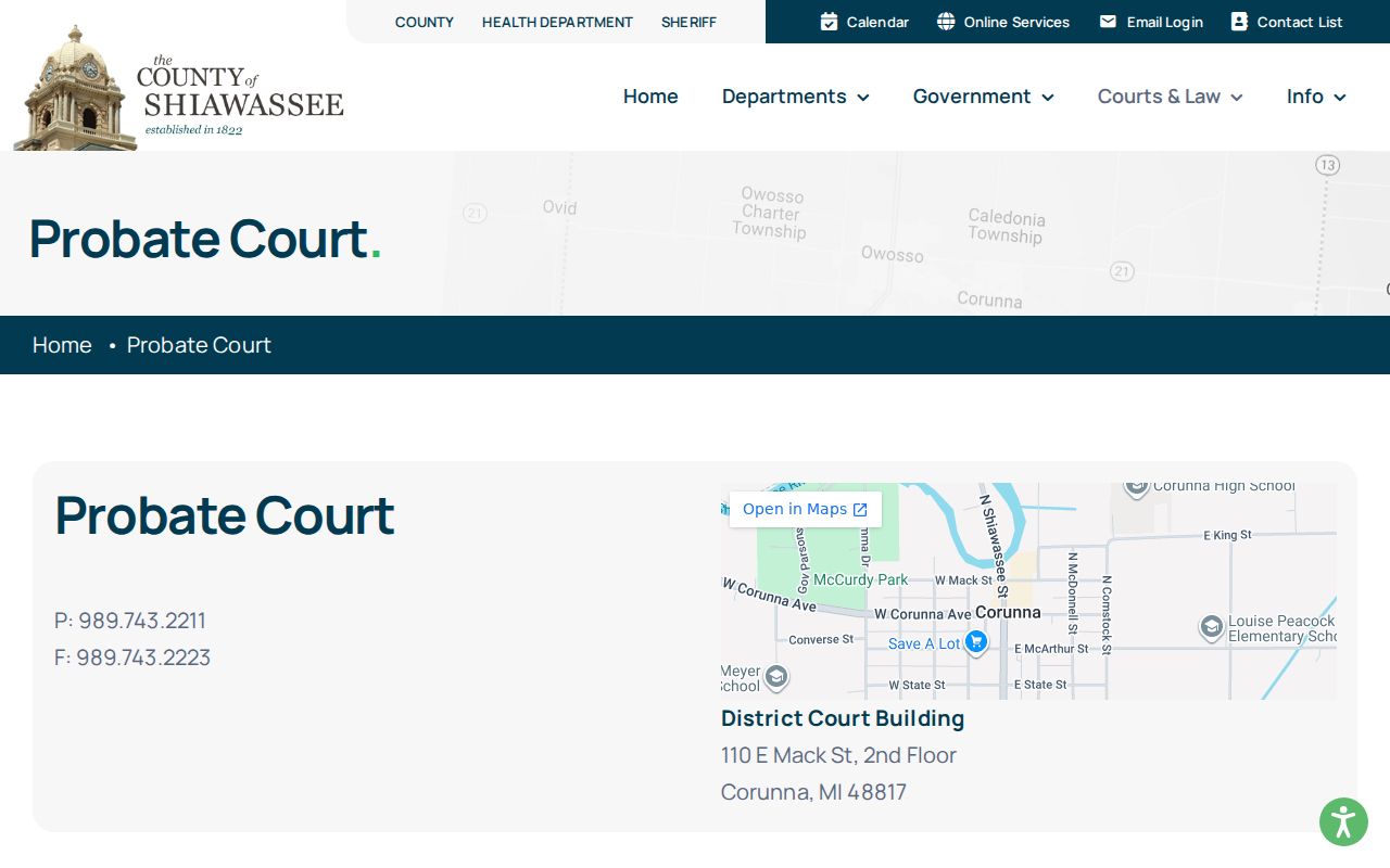 Shiawassee County court docket Probate Court records route