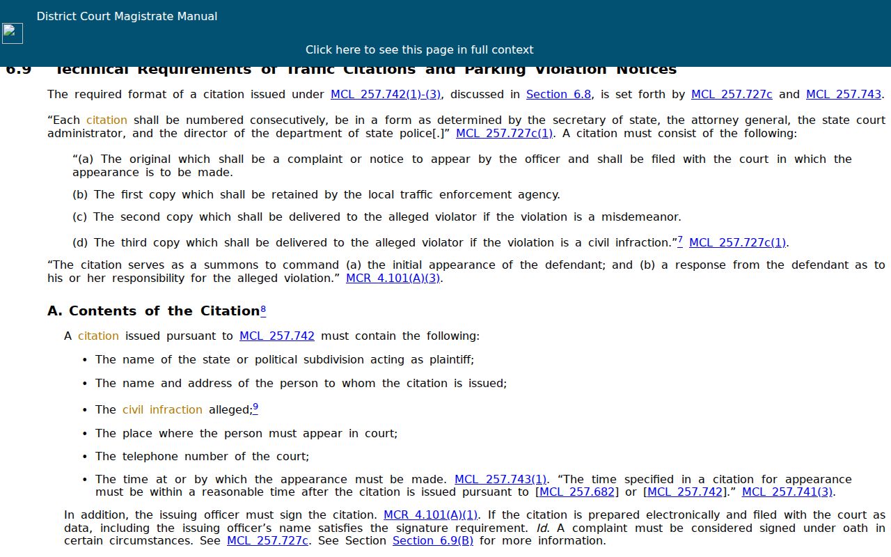 Shiawassee traffic tickets citation technical requirements